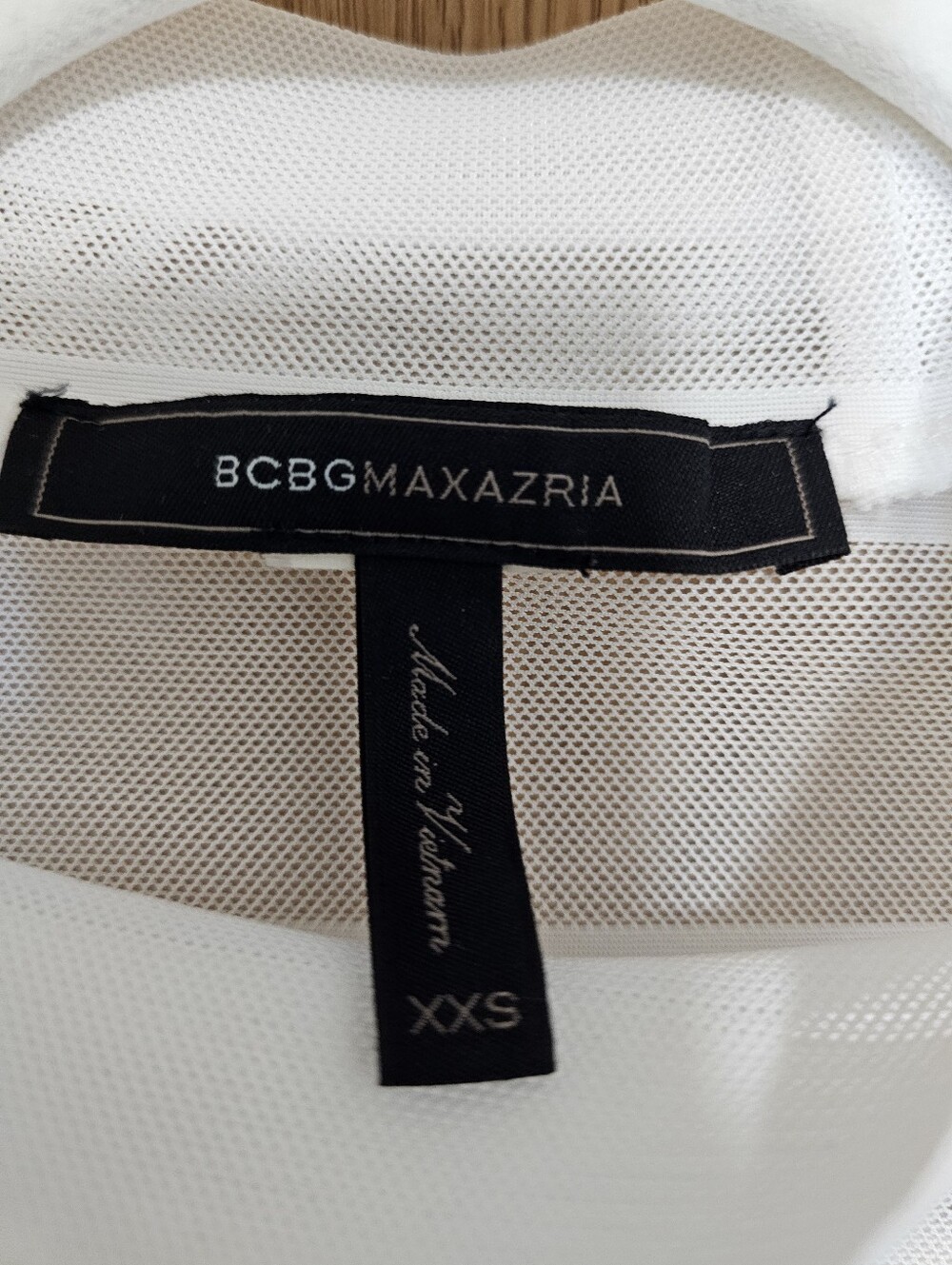 BCBG MaxAzria White Striped Sheer Mock-Neck Bodysuit Top Long Sleeves XXS - Picture 6 of 7